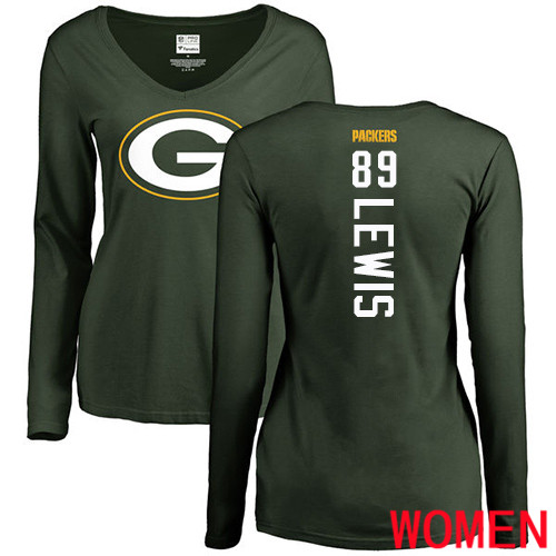Green Bay Packers Green Women #89 Lewis Marcedes Backer Nike NFL Long Sleeve T Shirt